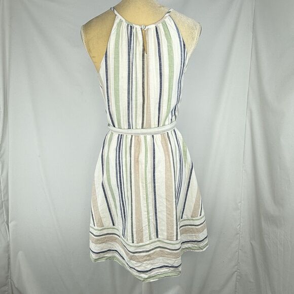 Miami Women's Striped Linen Blend Lined Keyhole Halter Dress Multicolor Size M - Picture 2 of 16